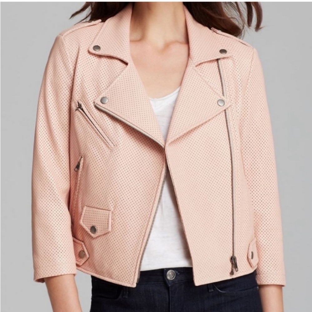Rebecca Minkoff Wes Perforated Lambskin Leather Moto Jacket Blush